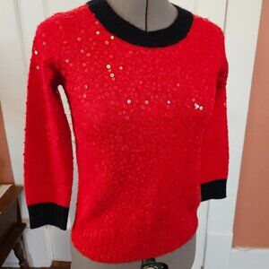 JCrew Red Sequin Wool Sweater  XS